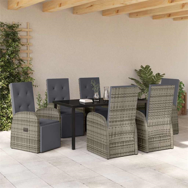 Afuera Living 7 Piece Poly Rattan Garden Dining Set with Cushions in Gray