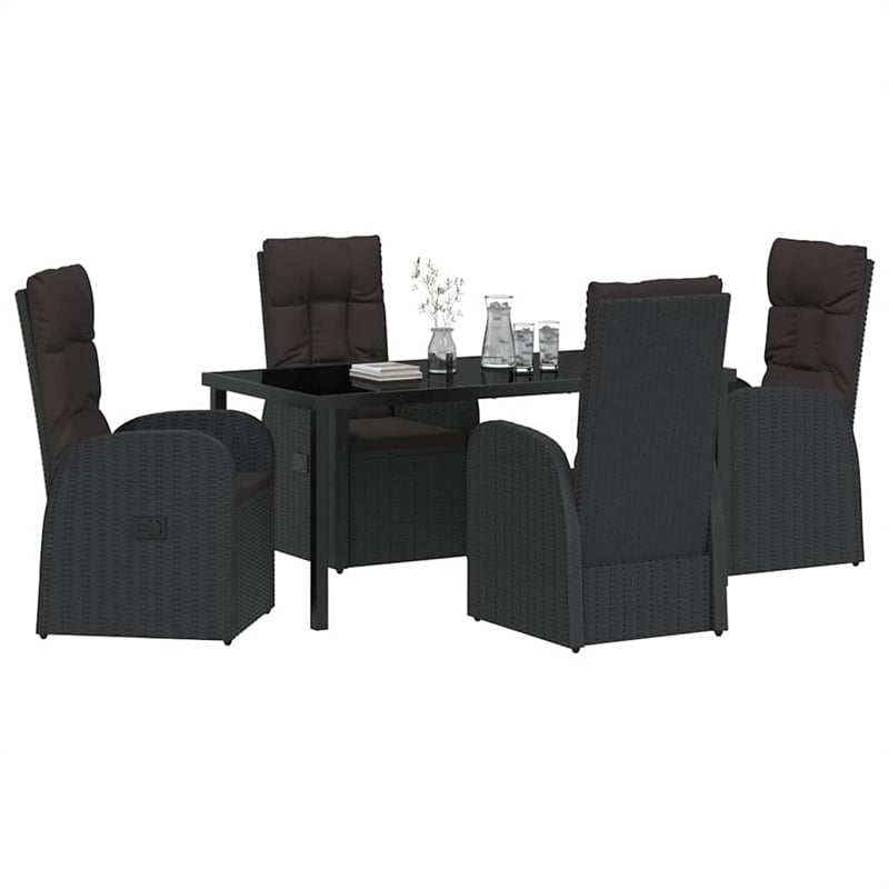 Afuera Living 5 Piece Poly Rattan Garden Dining Set with Cushions in Black