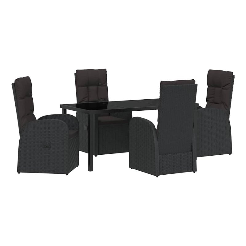 Afuera Living 5 Piece Poly Rattan Garden Dining Set with Cushions in Black