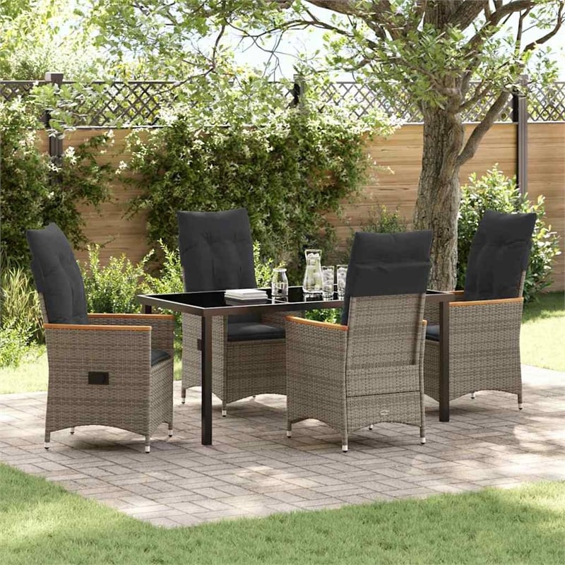 Afuera Living 5 Piece Poly Rattan Garden Dining Set with Cushions in Gray