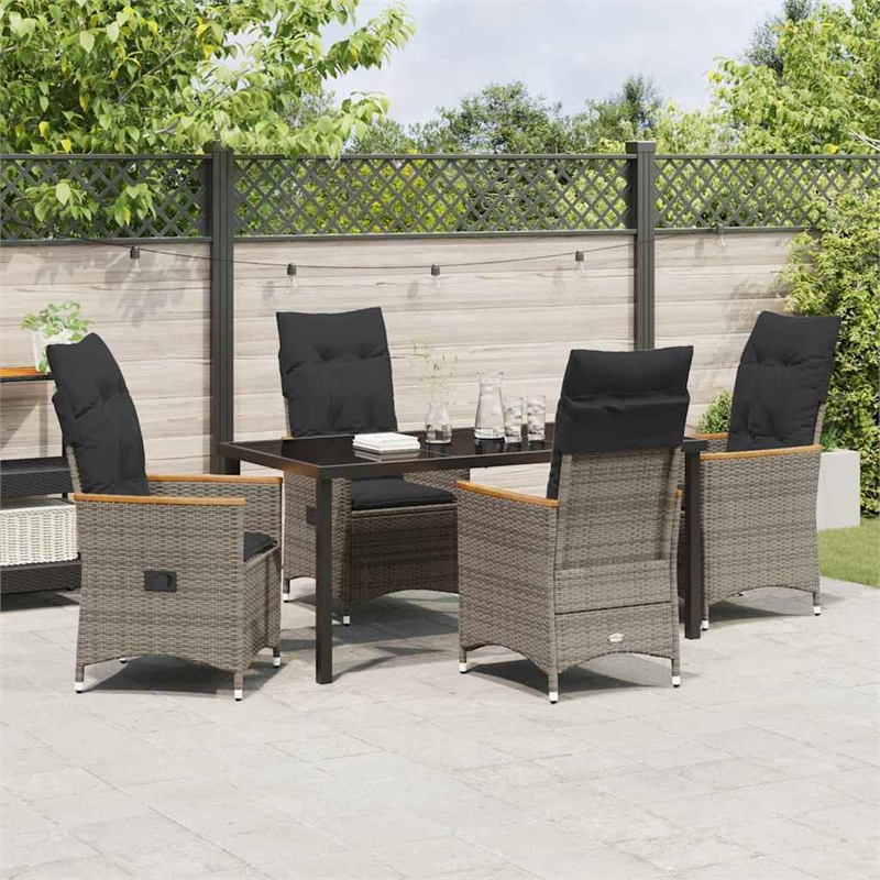 Afuera Living 5 Piece Poly Rattan Garden Dining Set with Cushions in Gray