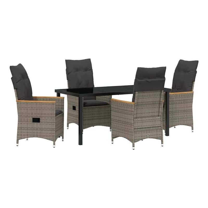 Afuera Living 5 Piece Poly Rattan Garden Dining Set with Cushions in Gray