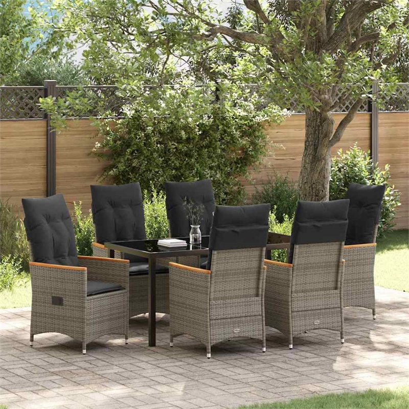 Afuera Living 7 Piece Poly Rattan Garden Dining Set with Cushions in Gray