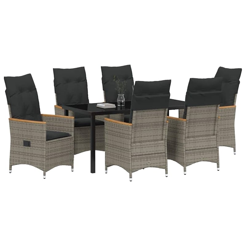 Afuera Living 7 Piece Poly Rattan Garden Dining Set with Cushions in Gray