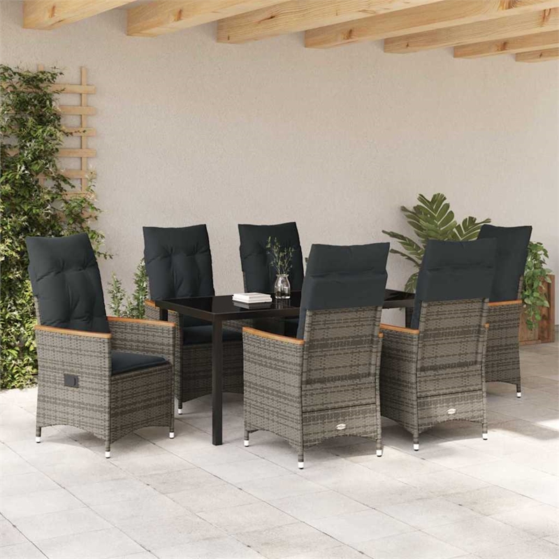 Afuera Living 7 Piece Poly Rattan Garden Dining Set with Cushions in Gray