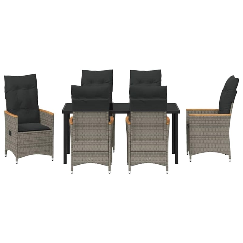 Afuera Living 7 Piece Poly Rattan Garden Dining Set with Cushions in Gray