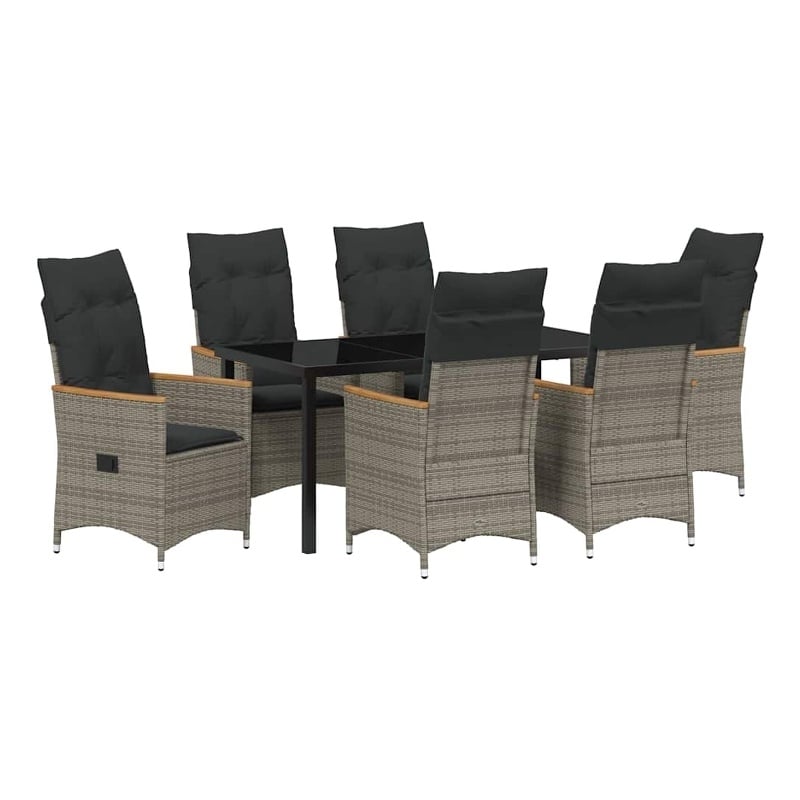 Afuera Living 7 Piece Poly Rattan Garden Dining Set with Cushions in Gray