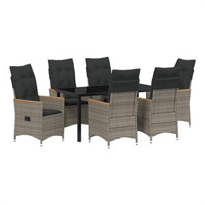 Afuera Living 7 Piece Poly Rattan Garden Dining Set with Cushions in Gray