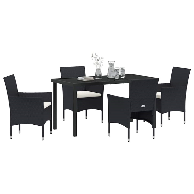 Afuera Living 5 Piece Poly Rattan Garden Dining Set with Cushions in Black
