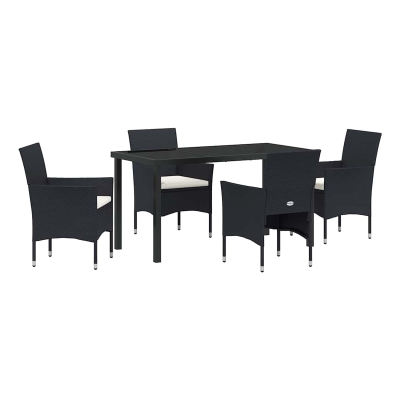Afuera Living 5 Piece Poly Rattan Garden Dining Set with Cushions in Black