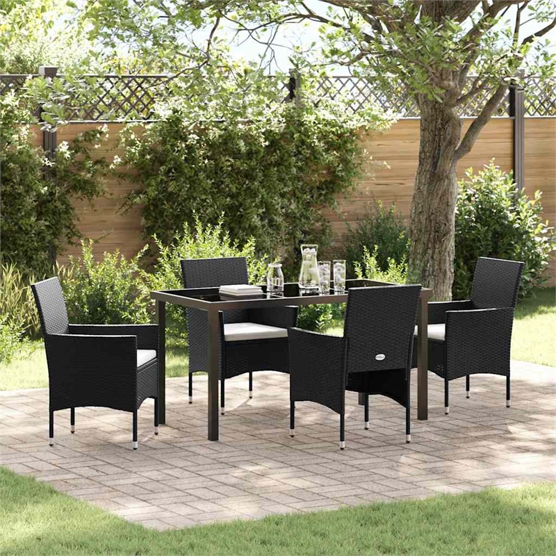 Afuera Living 5 Piece Poly Rattan Garden Dining Set with Cushions in Black