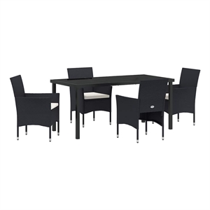 Afuera Living 5 Piece Poly Rattan Garden Dining Set with Cushions in Black