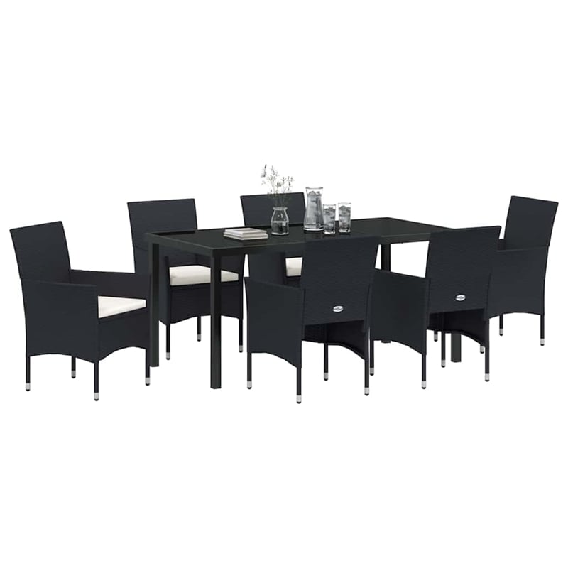 Afuera Living 7 Piece Poly Rattan Garden Dining Set with Cushions in Black
