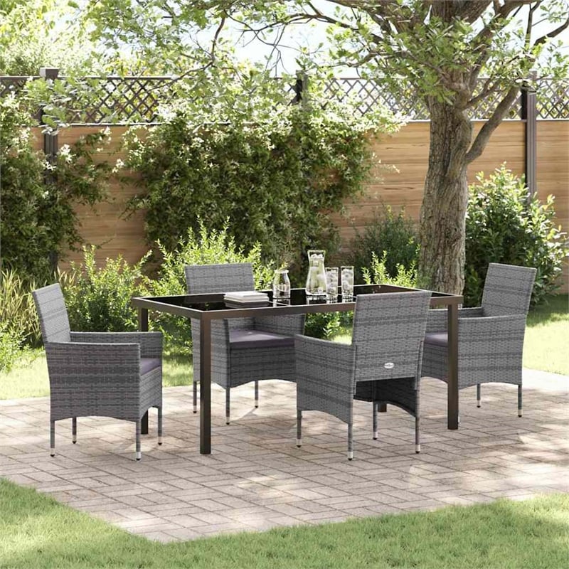 Afuera Living 5 Piece Poly Rattan Garden Dining Set with Cushions in Gray