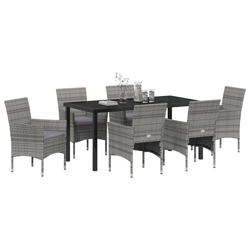 Afuera Living 7 Piece Poly Rattan Garden Dining Set with Cushions in Gray