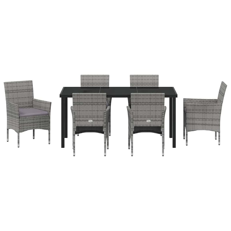 Afuera Living 7 Piece Poly Rattan Garden Dining Set with Cushions in Gray