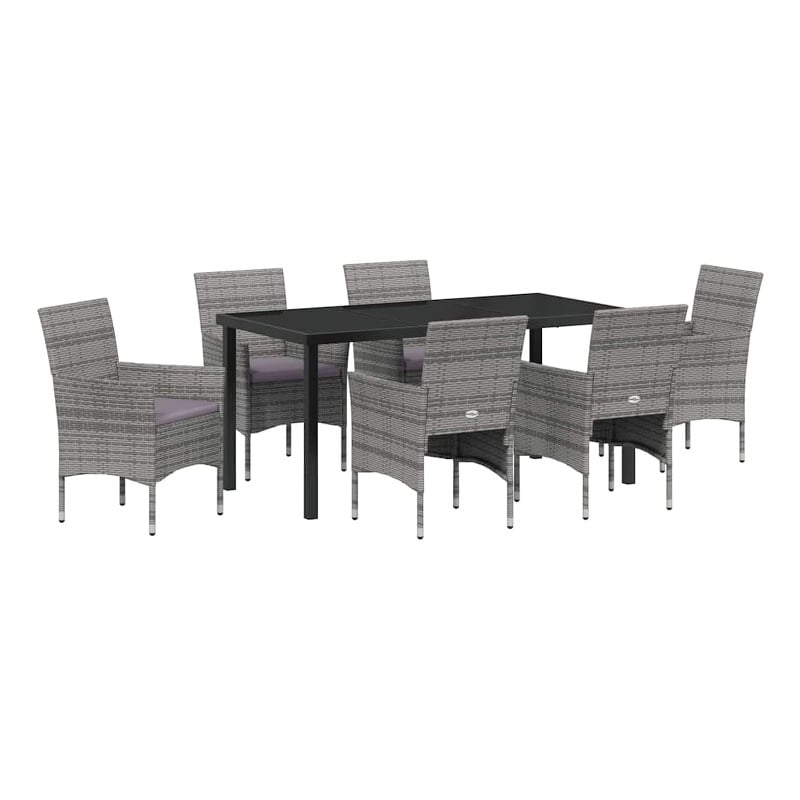 Afuera Living 7 Piece Poly Rattan Garden Dining Set with Cushions in Gray