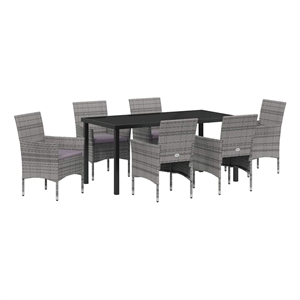 Afuera Living 7 Piece Poly Rattan Garden Dining Set with Cushions in Gray