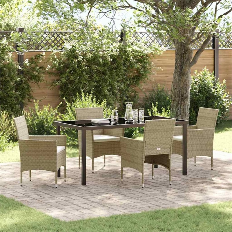Afuera Living 5 Piece Poly Rattan Garden Dining Set with Cushions in Beige
