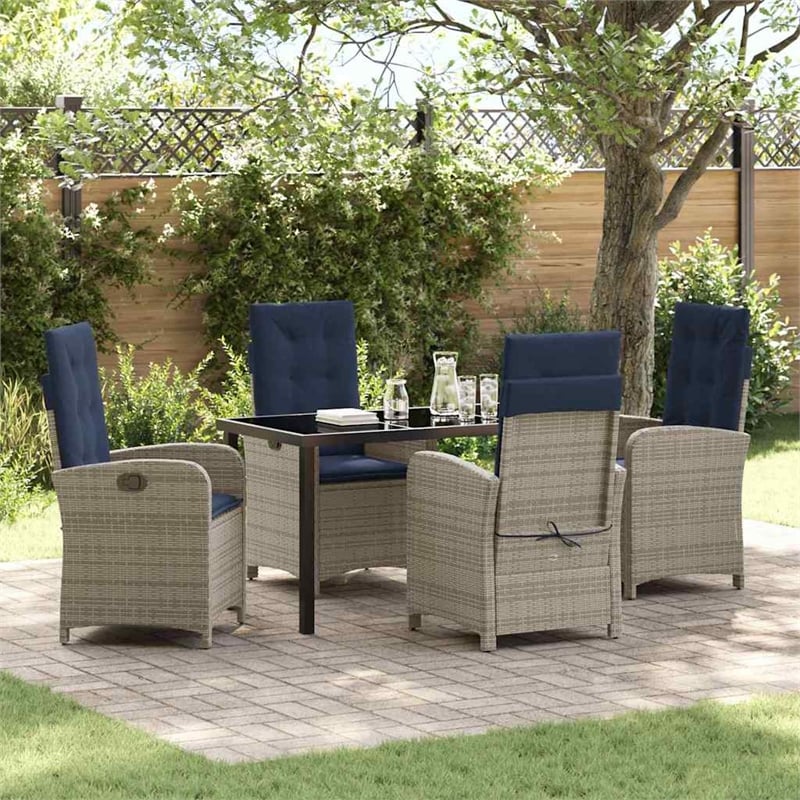 Afuera Living 5 Piece Poly Rattan Garden Dining Set with Cushions in Gray