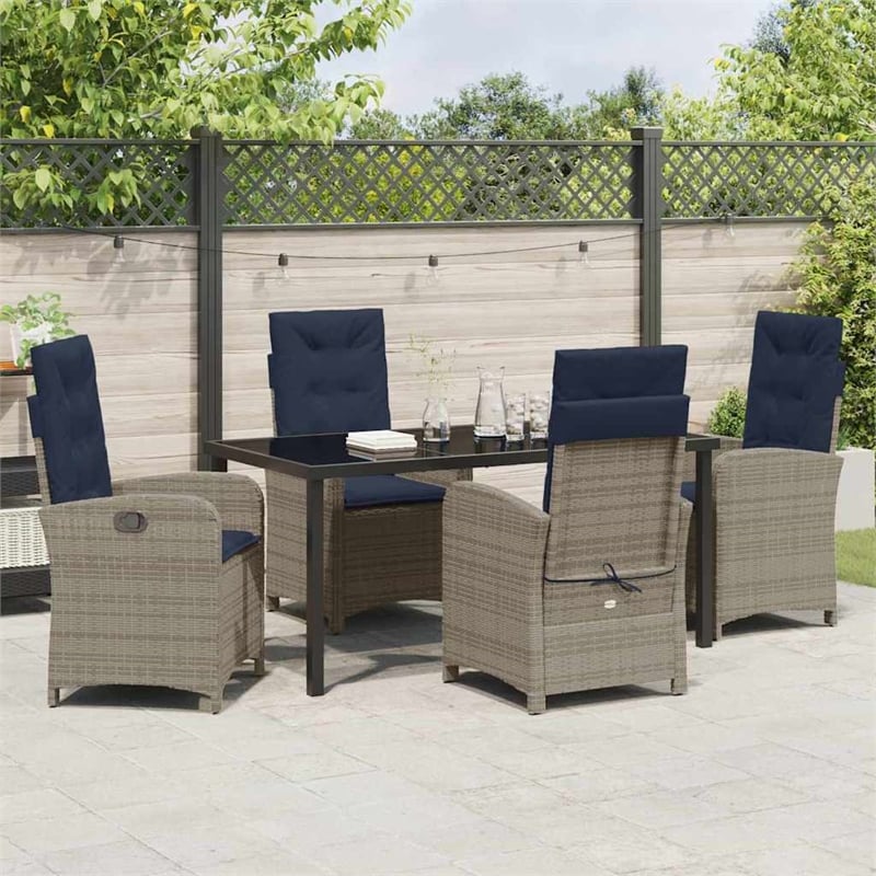 Afuera Living 5 Piece Poly Rattan Garden Dining Set with Cushions in Gray