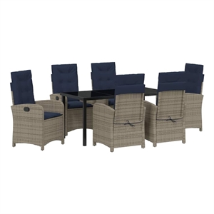 Afuera Living 7 Piece Poly Rattan Garden Dining Set with Cushions in Gray
