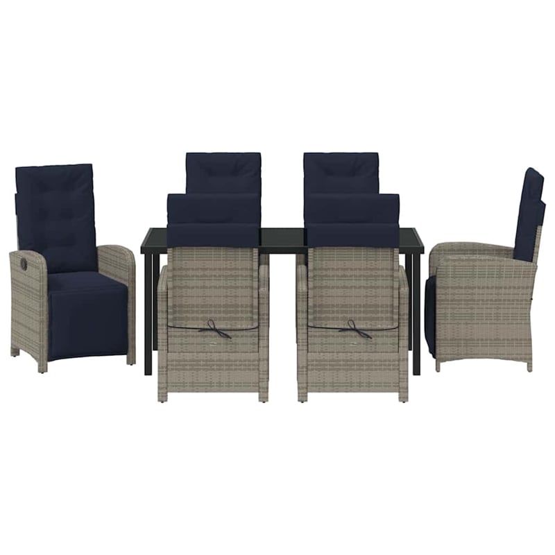 Afuera Living 7 Piece Poly Rattan Garden Dining Set with Cushions in Gray