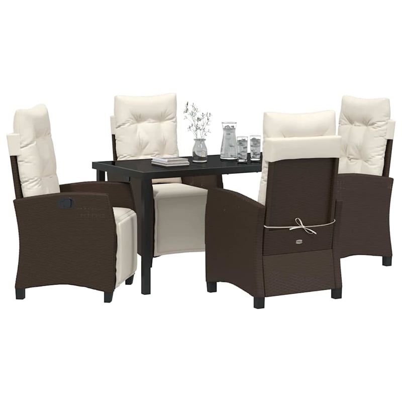 Afuera Living 5 Piece Poly Rattan Garden Dining Set with Cushions in Brown