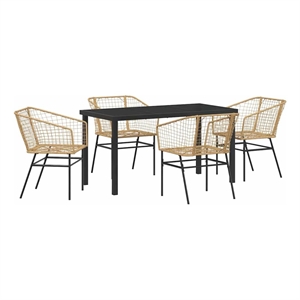 Afuera Living 5 Piece Poly Rattan Garden Dining Set in Brown