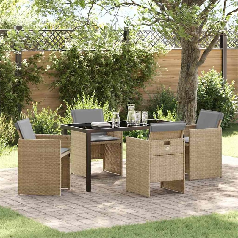 Afuera Living 5 Piece Poly Rattan Garden Dining Set with Cushions in Beige