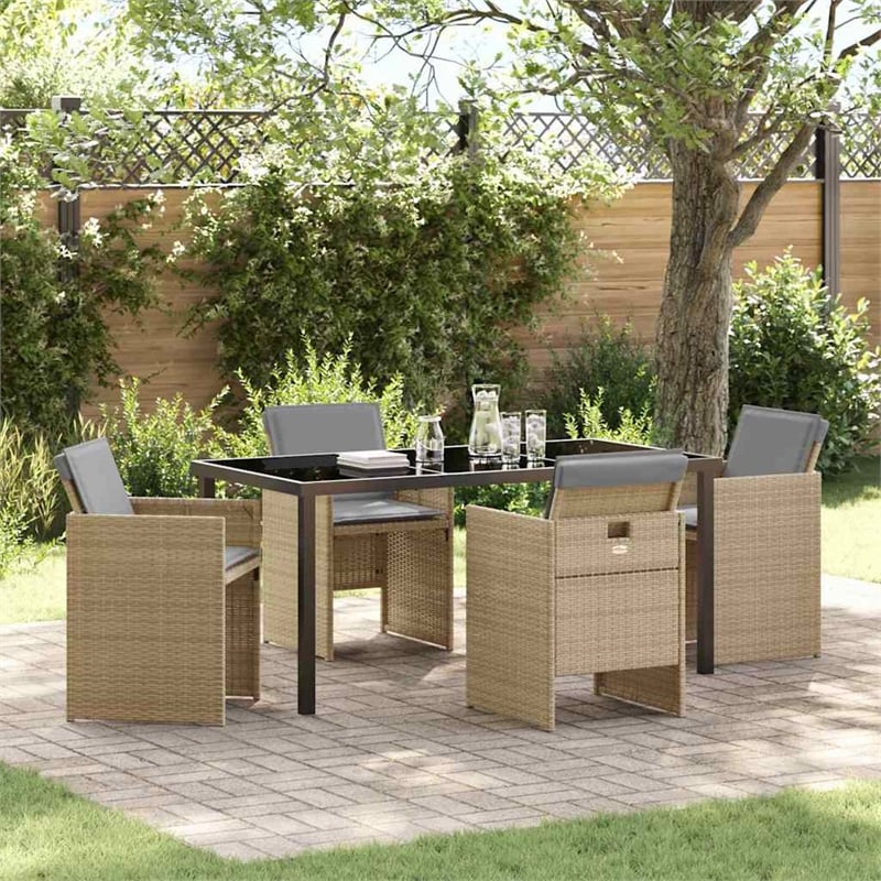 Afuera Living 5 Piece Poly Rattan Garden Dining Set with Cushions in Beige