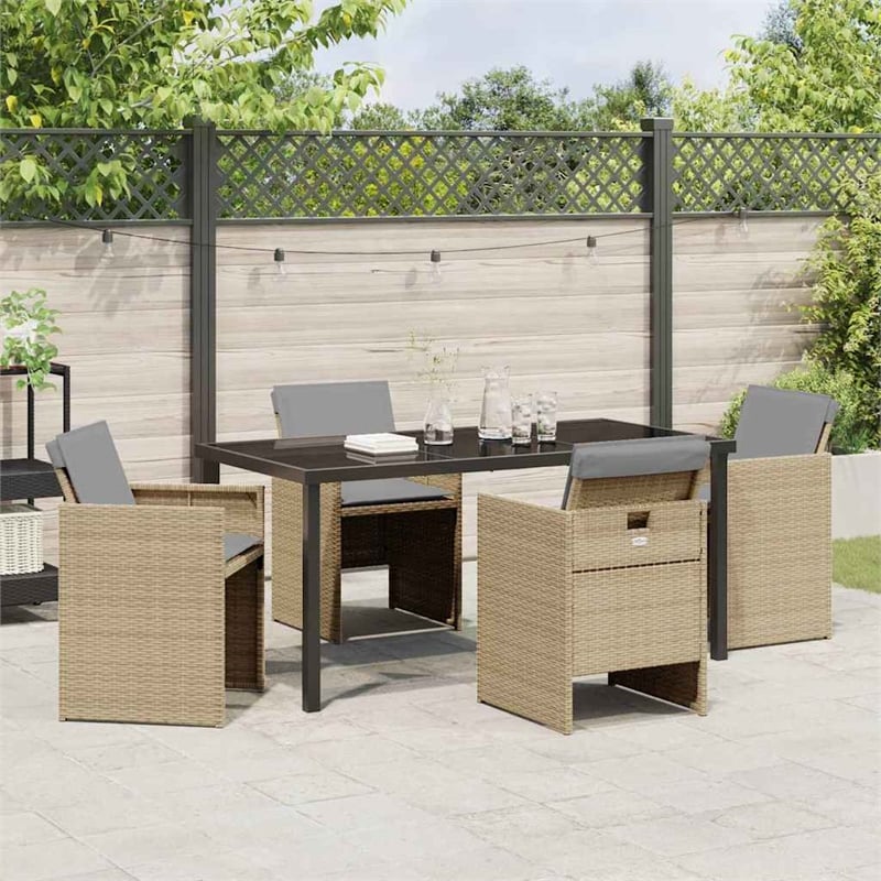 Afuera Living 5 Piece Poly Rattan Garden Dining Set with Cushions in Beige