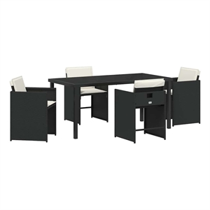 Afuera Living 5 Piece Poly Rattan Garden Dining Set with Cushions in Black