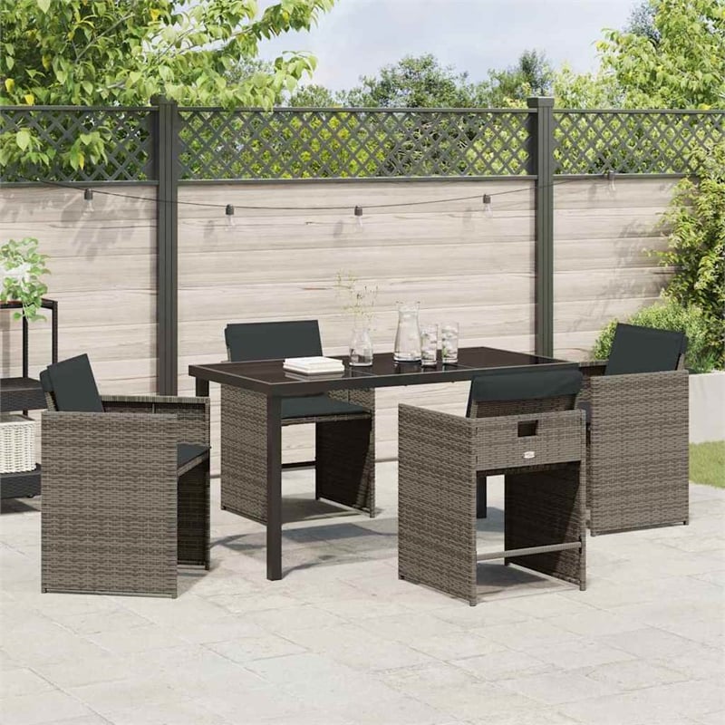 Afuera Living 5 Piece Poly Rattan Garden Dining Set with Cushions in Gray