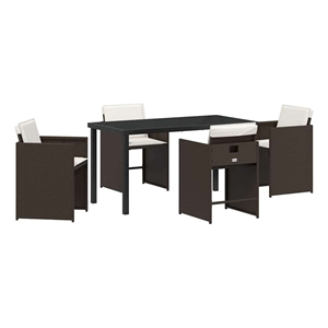 Afuera Living 5 Piece Poly Rattan Garden Dining Set with Cushions in Brown