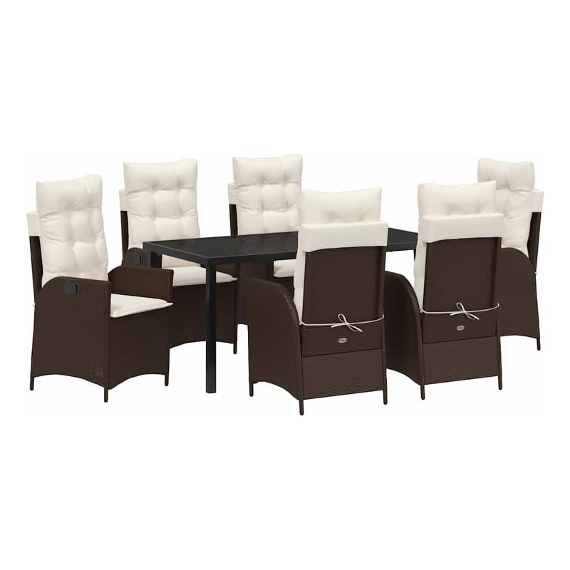 Afuera Living 7 Piece Poly Rattan Garden Dining Set with Cushions in Black