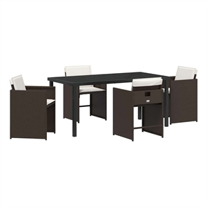 Afuera Living 5 Piece Poly Rattan Garden Dining Set with Cushions in Brown