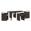 Afuera Living 5 Piece Poly Rattan Garden Dining Set with Cushions in Brown