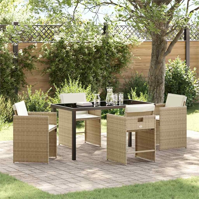 Afuera Living 5 Piece Poly Rattan Garden Dining Set with Cushions in Beige