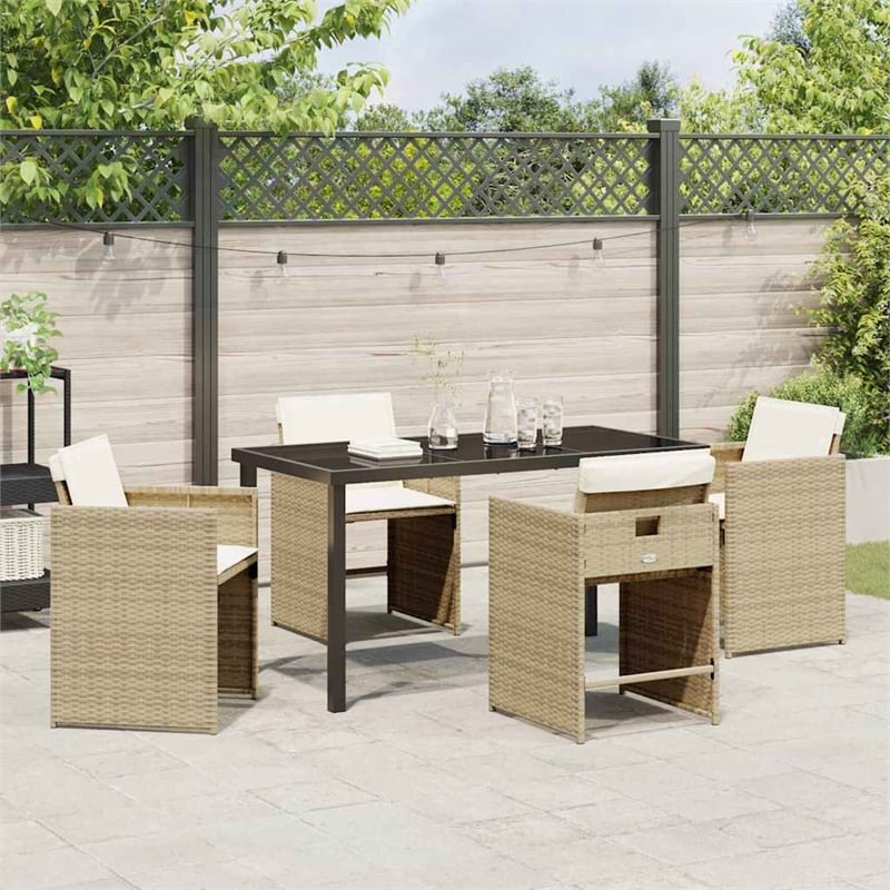 Afuera Living 5 Piece Poly Rattan Garden Dining Set with Cushions in Beige