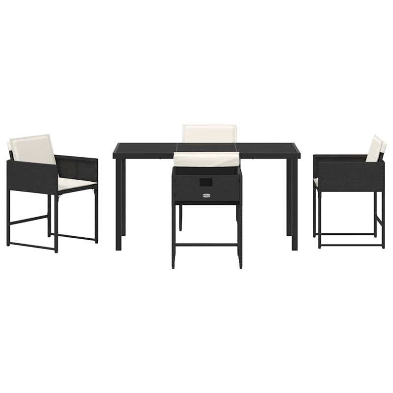 Afuera Living 5 Piece Poly Rattan Garden Dining Set with Cushions in Black
