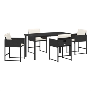 Afuera Living 5 Piece Poly Rattan Garden Dining Set with Cushions in Black