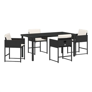 Afuera Living 5 Piece Poly Rattan Garden Dining Set with Cushions in Black