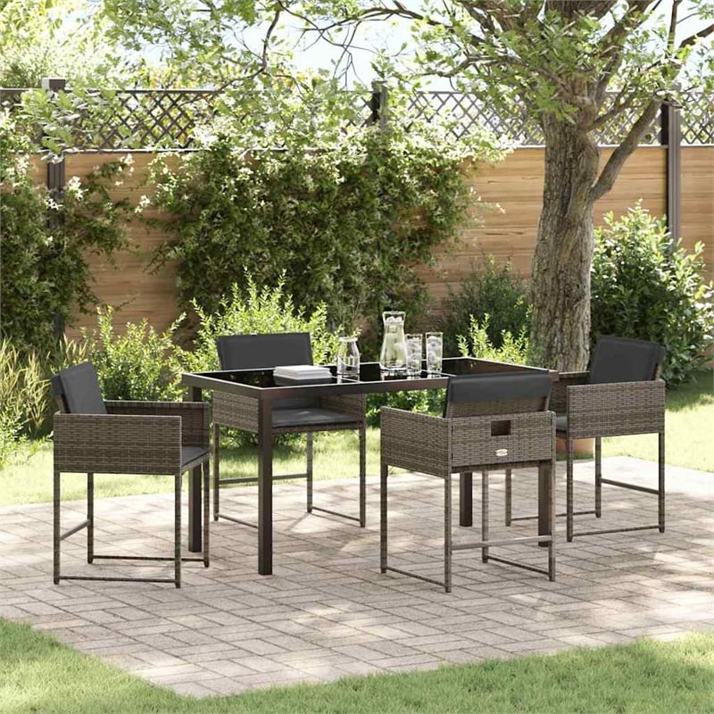 Afuera Living 5 Piece Poly Rattan Garden Dining Set with Cushions in Gray