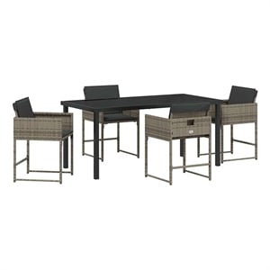 Afuera Living 5 Piece Poly Rattan Garden Dining Set with Cushions in Gray