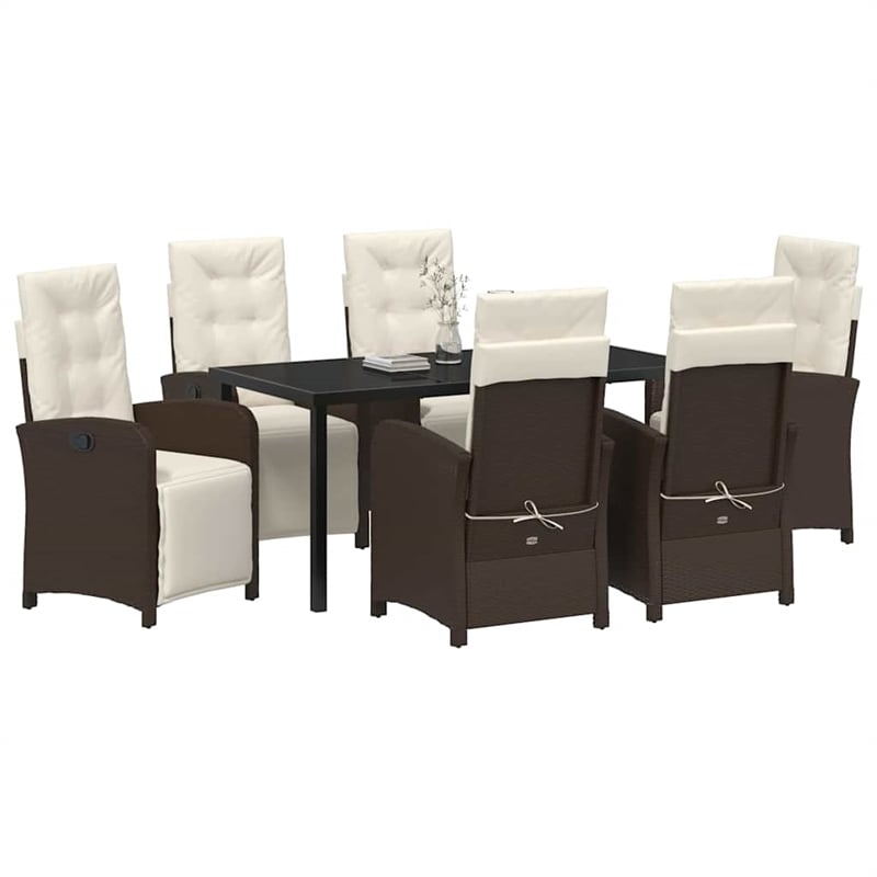 Afuera Living 7 Piece Poly Rattan Garden Dining Set with Cushions in Brown