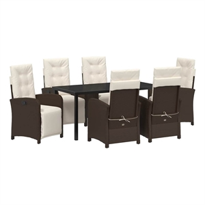 Afuera Living 7 Piece Poly Rattan Garden Dining Set with Cushions in Brown