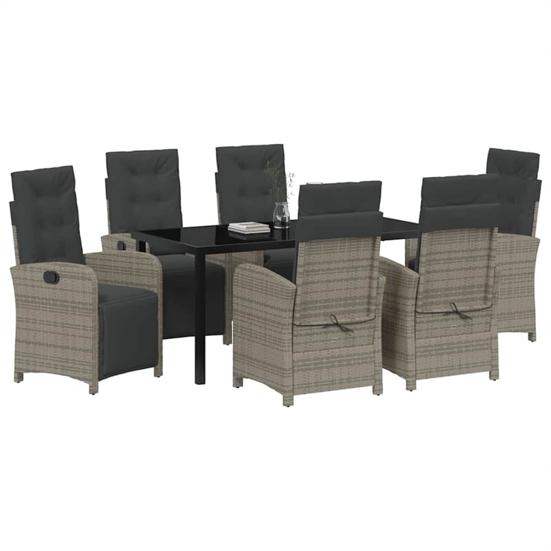 Afuera Living 7 Piece Poly Rattan Garden Dining Set with Cushions in Gray