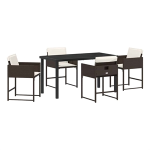 Afuera Living 5 Piece Poly Rattan Garden Dining Set with Cushions in Brown
