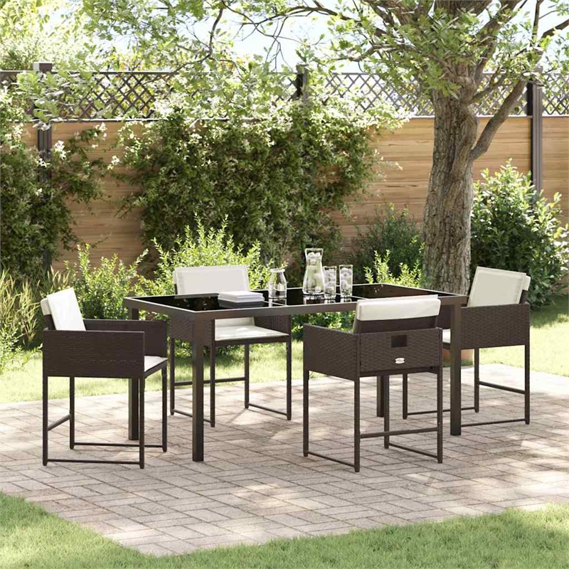Afuera Living 5 Piece Poly Rattan Garden Dining Set with Cushions in Brown